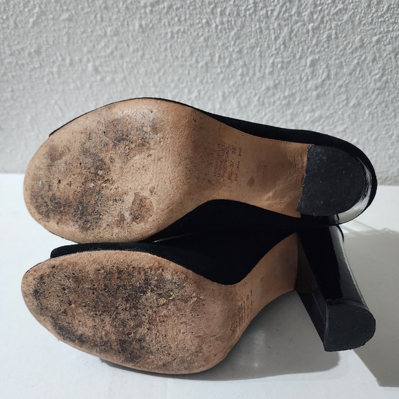 Kat Maconie Black Suede Peep Toe Ankle Booties Gold Studs Zip Heel US 8 EU 39 - Picture 5 of 12